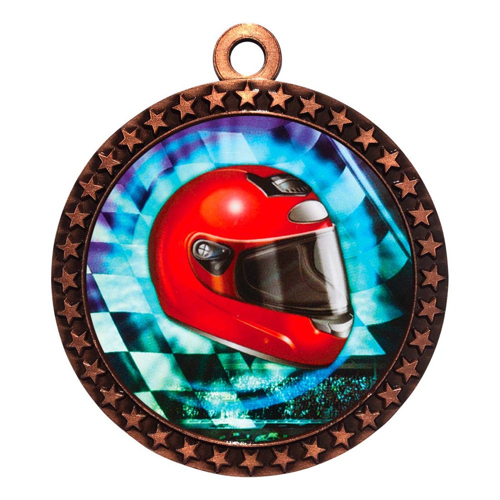 10 Pack of Racing Bronze 2.25 Inch Medals Trophy Awards with Red White Blue Neck Ribbons D212B-MY436-10PK
