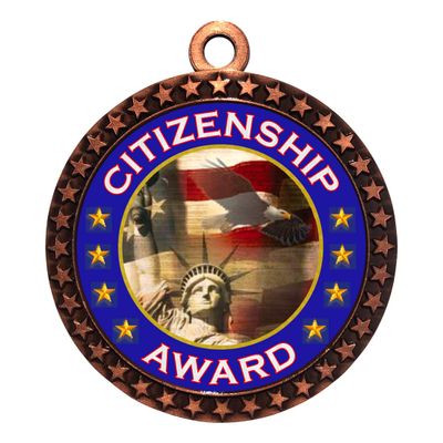 10 Pack of Citizenship Bronze 2.25 Inch Medals Trophy Awards with Red White Blue Neck Ribbons D212B-FCL441-10PK