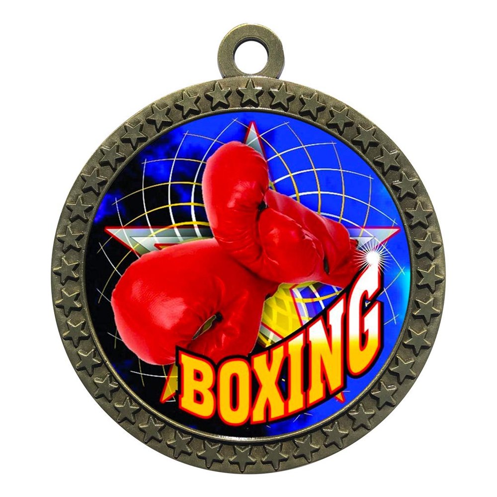 10 Pack of Boxing Gold 2.25 Inch Medals Trophy Awards with Red White Blue Neck Ribbons D212G-FCL430-10PK