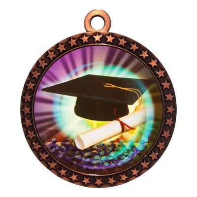 10 Pack of Graduation Bronze 2.25 Inch Medals Trophy Awards with Red White Blue Neck Ribbons D212B-MY424-10PK