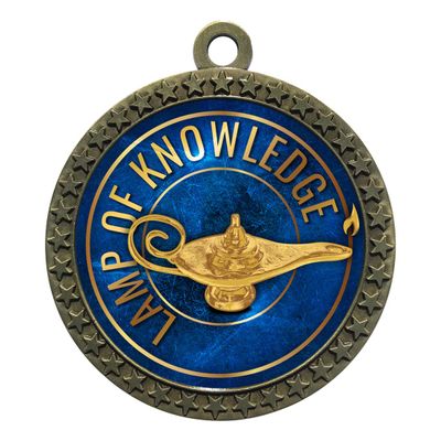 10 Pack of Lamp of Knowledge Gold 2.25 Inch Medals Trophy Awards with Red White Blue Neck Ribbons D212G-EG36-10PK