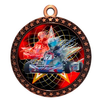 10 Pack of Go Kart Bronze 2.25 Inch Medals Trophy Awards with Red White Blue Neck Ribbons D212B-FCL478-10PK