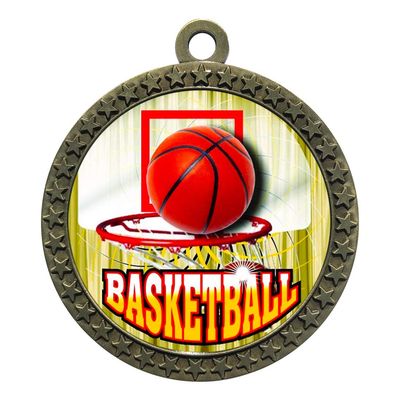10 Pack of Basketball Gold 2.25 Inch Medals Trophy Awards with Red White Blue Neck Ribbons D212G-FCL412-10PK