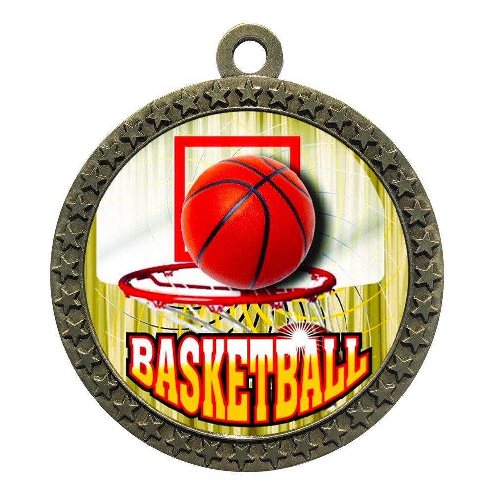 10 Pack of Basketball Gold 2.25 Inch Medals Trophy Awards with Red White Blue Neck Ribbons D212G-FCL412-10PK