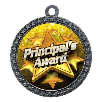 10 Pack of Principals Awards Silver 2.25 Inch Medals Trophy Awards with Red White Blue Neck Ribbons D212S-FCL537-10PK