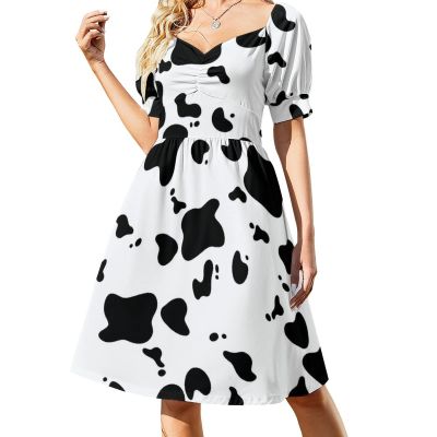 Elegant Casual Dairy Cow Pattern Animal Dress for Women Girl's Summer Sun Beach 5XL