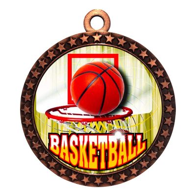 10 Pack of Basketball Bronze 2.25 Inch Medals Trophy Awards with Red White Blue Neck Ribbons D212B-FCL412-10PK