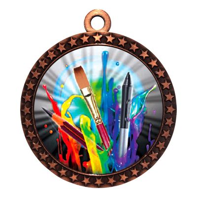 10 Pack of Art Bronze 2.25 Inch Medals Trophy Awards with Red White Blue Neck Ribbons D212B-MY466-10PK