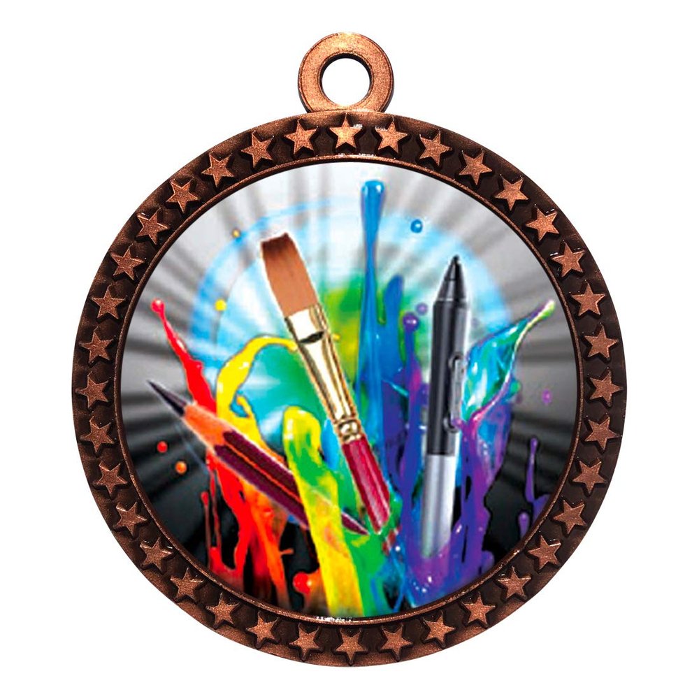 10 Pack of Art Bronze 2.25 Inch Medals Trophy Awards with Red White Blue Neck Ribbons D212B-MY466-10PK