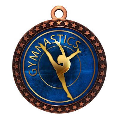 10 Pack of Female Gymnastics Bronze 2.25 Inch Medals Trophy Awards with Red White Blue Neck Ribbons D212B-EG26-10PK