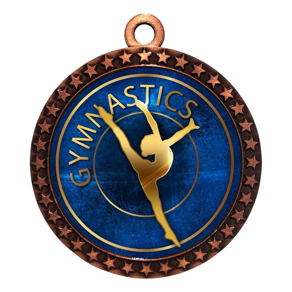 10 Pack of Female Gymnastics Bronze 2.25 Inch Medals Trophy Awards with Red White Blue Neck Ribbons D212B-EG26-10PK