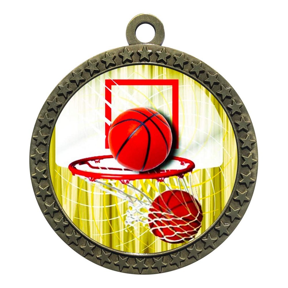 10 Pack of Basketball Gold 2.25 Inch Medals Trophy Awards with Red White Blue Neck Ribbons D212G-FCL411-10PK