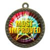 10 Pack of Most Improved Gold 2.25 Inch Medals Trophy Awards with Red White Blue Neck Ribbons D212G-MY457-10PK view 1