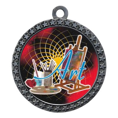 10 Pack of Art Silver 2.25 Inch Medals Trophy Awards with Red White Blue Neck Ribbons D212S-FCL405-10PK