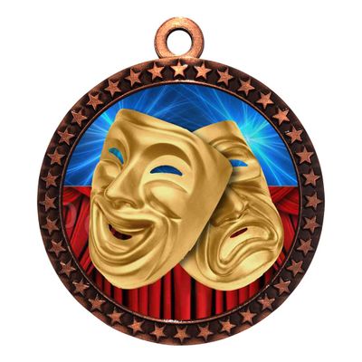 10 Pack of Drama Bronze 2.25 Inch Medals Trophy Awards with Red White Blue Neck Ribbons D212B-D19-10PK