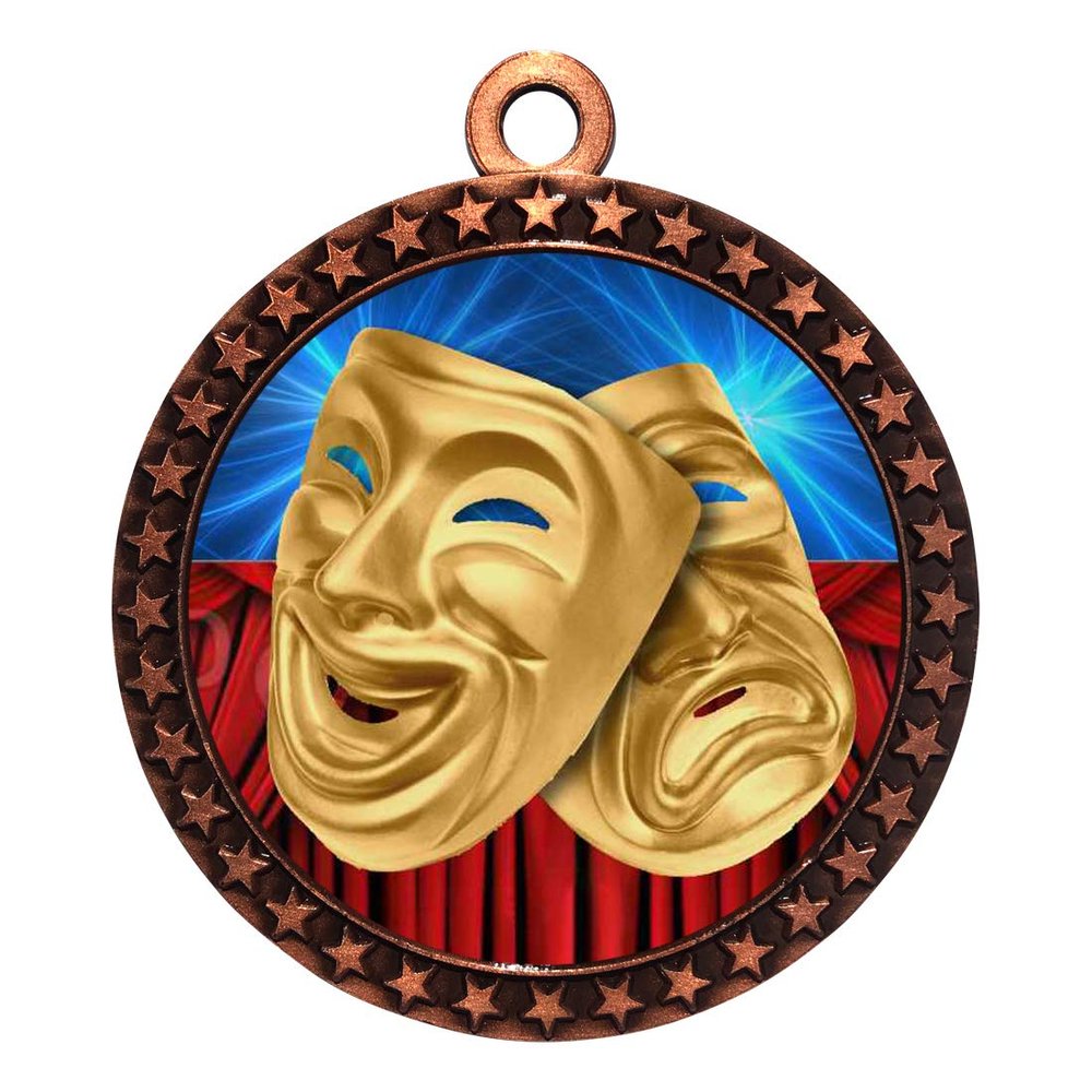 10 Pack of Drama Bronze 2.25 Inch Medals Trophy Awards with Red White Blue Neck Ribbons D212B-D19-10PK