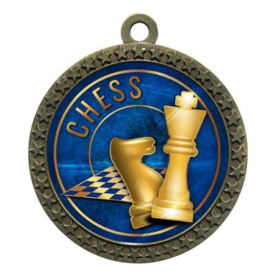 10 Pack of Chess Gold 2.25 Inch Medals Trophy Awards with Red White Blue Neck Ribbons D212G-EG18-10PK