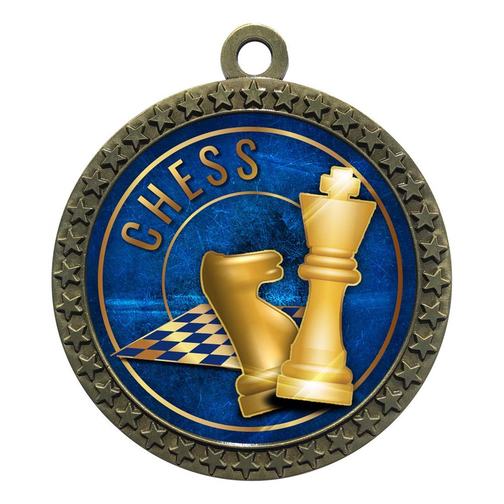 10 Pack of Chess Gold 2.25 Inch Medals Trophy Awards with Red White Blue Neck Ribbons D212G-EG18-10PK
