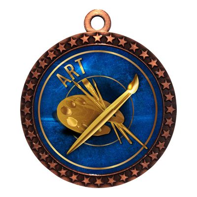 10 Pack of Art Bronze 2.25 Inch Medals Trophy Awards with Red White Blue Neck Ribbons D212B-EG8-10PK