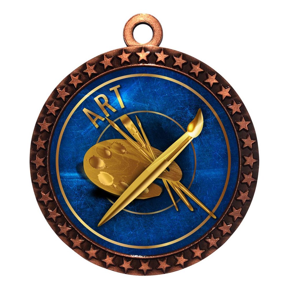 10 Pack of Art Bronze 2.25 Inch Medals Trophy Awards with Red White Blue Neck Ribbons D212B-EG8-10PK
