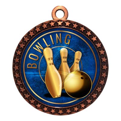 10 Pack of Bowling Bronze 2.25 Inch Medals Trophy Awards with Red White Blue Neck Ribbons D212B-EG14-10PK