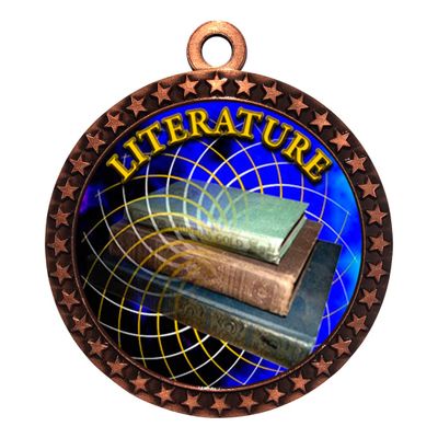10 Pack of Literature Bronze 2.25 Inch Medals Trophy Awards with Red White Blue Neck Ribbons D212B-FCL506-10PK