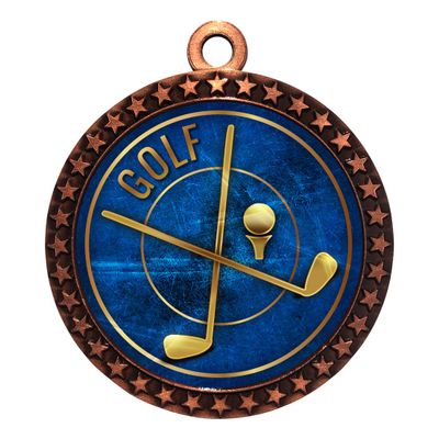 10 Pack of Golf Bronze 2.25 Inch Medals Trophy Awards with Red White Blue Neck Ribbons D212B-EG30-10PK