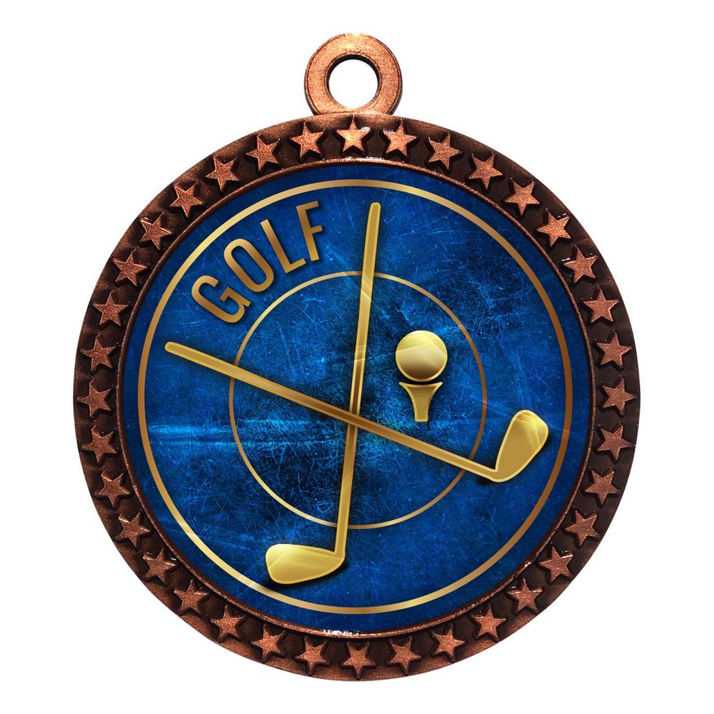 10 Pack of Golf Bronze 2.25 Inch Medals Trophy Awards with Red White Blue Neck Ribbons D212B-EG30-10PK