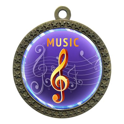 10 Pack of Music Gold 2.25 Inch Medals Trophy Awards with Red White Blue Neck Ribbons D212G-EG160-10PK