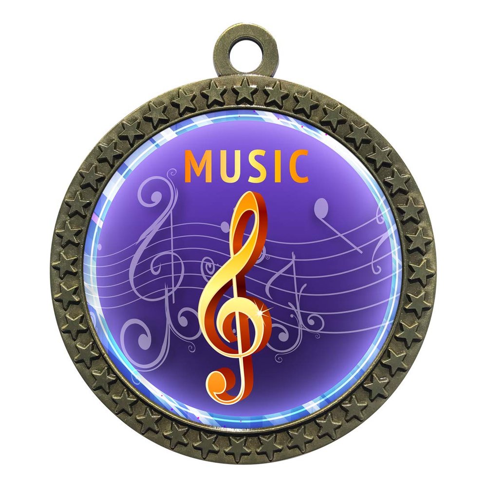 10 Pack of Music Gold 2.25 Inch Medals Trophy Awards with Red White Blue Neck Ribbons D212G-EG160-10PK