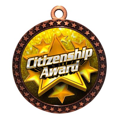 10 Pack of Citizenship Awards Bronze 2.25 Inch Medals Trophy Awards with Red White Blue Neck Ribbons D212B-FCL451-10PK