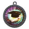10 Pack of Graduation Silver 2.25 Inch Medals Trophy Awards with Red White Blue Neck Ribbons D212S-MY424-10PK view 1