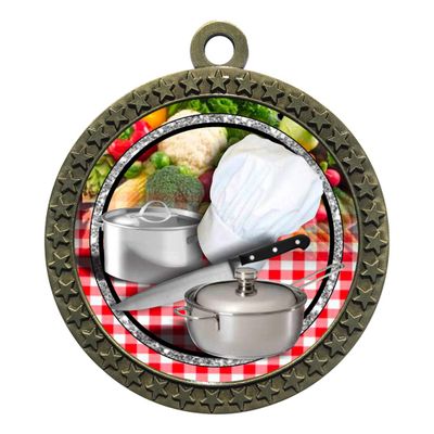 10 Pack of Chef Cooking Gold 2.25 Inch Medals Trophy Awards with Red White Blue Neck Ribbons D212G-FCL453-10PK
