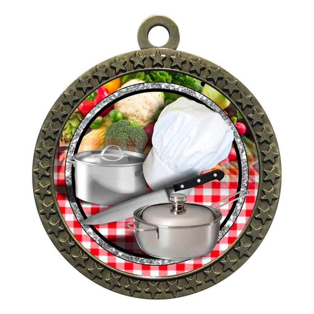 10 Pack of Chef Cooking Gold 2.25 Inch Medals Trophy Awards with Red White Blue Neck Ribbons D212G-FCL453-10PK