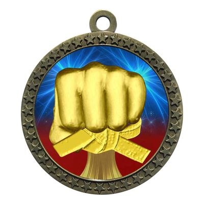 10 Pack of Martial Arts Gold 2.25 Inch Medals Trophy Awards with Red White Blue Neck Ribbons D212G-D25-10PK