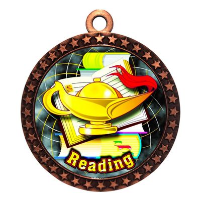 10 Pack of Reading Bronze 2.25 Inch Medals Trophy Awards with Red White Blue Neck Ribbons D212B-FCL424-10PK