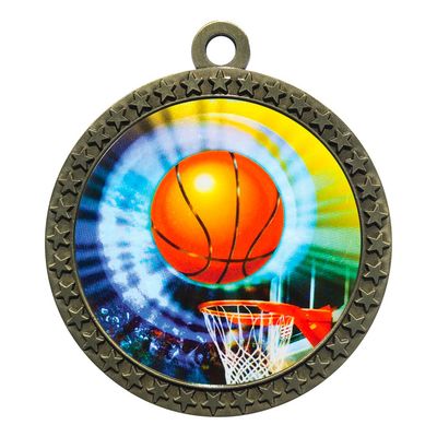10 Pack of Basketball Gold 2.25 Inch Medals Trophy Awards with Red White Blue Neck Ribbons D212G-MY406-10PK