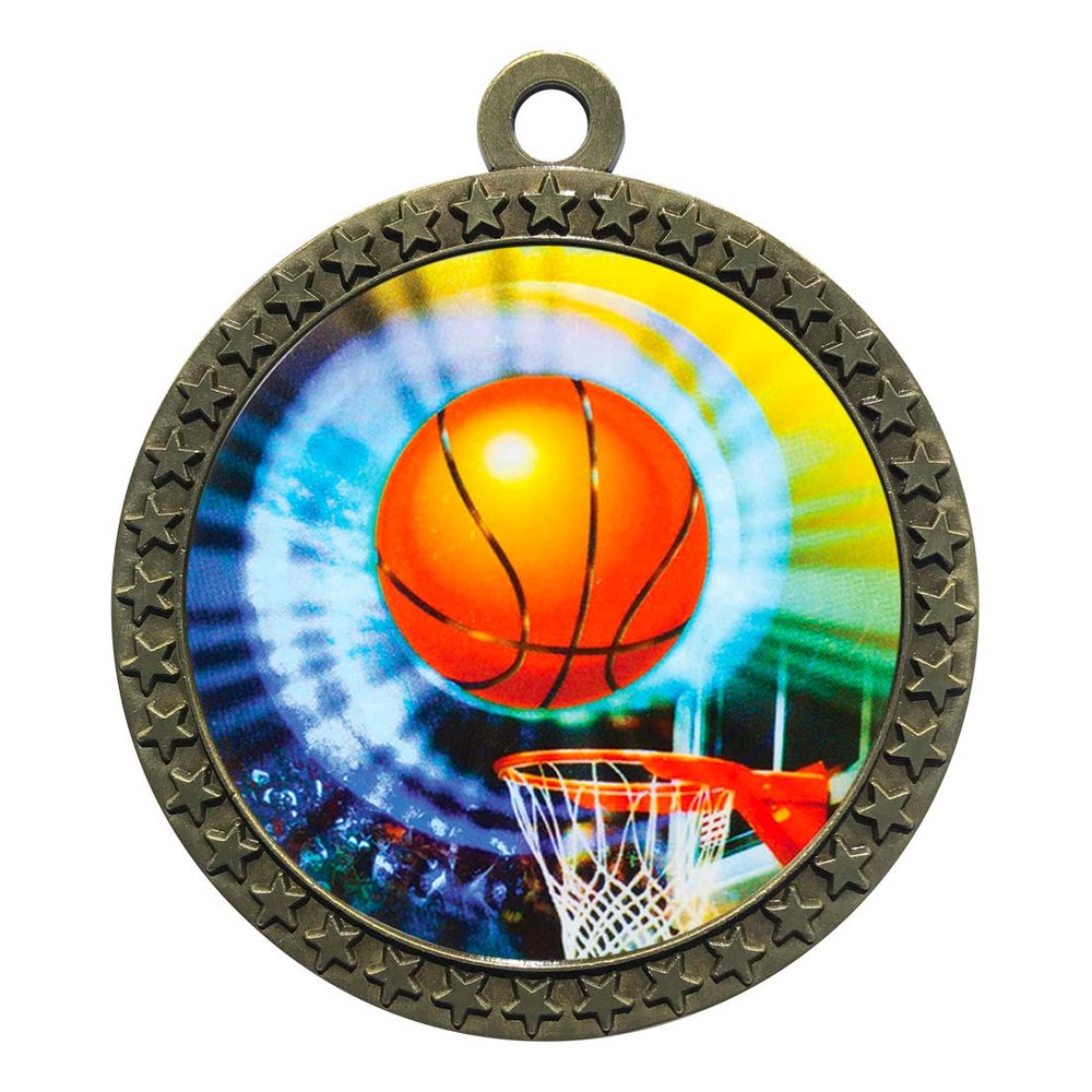 10 Pack of Basketball Gold 2.25 Inch Medals Trophy Awards with Red White Blue Neck Ribbons D212G-MY406-10PK