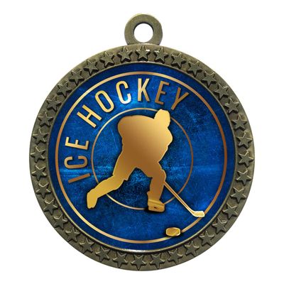 10 Pack of Ice Hockey Gold 2.25 Inch Medals Trophy Awards with Red White Blue Neck Ribbons D212G-EG32-10PK