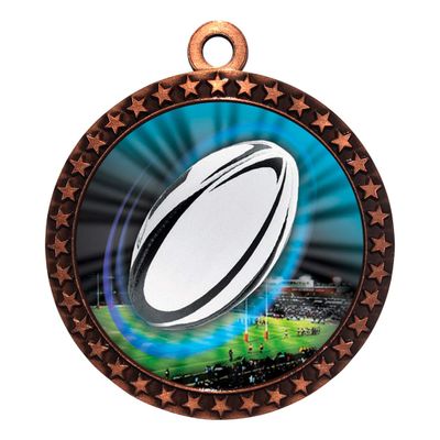 10 Pack of Rugby Bronze 2.25 Inch Medals Trophy Awards with Red White Blue Neck Ribbons D212B-MY486-10PK