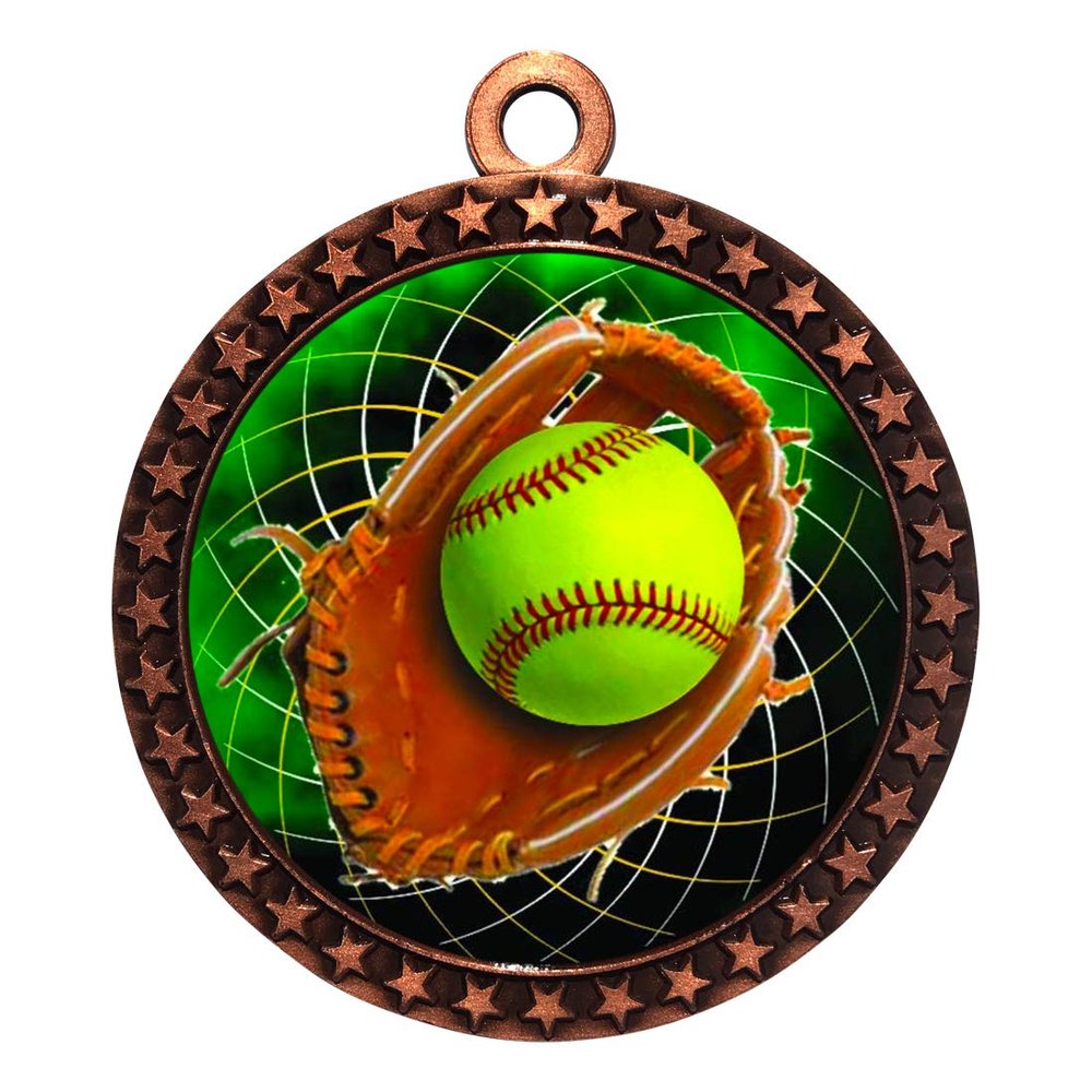 10 Pack of Softball Bronze 2.25 Inch Medals Trophy Awards with Red White Blue Neck Ribbons D212B-FCL546-10PK