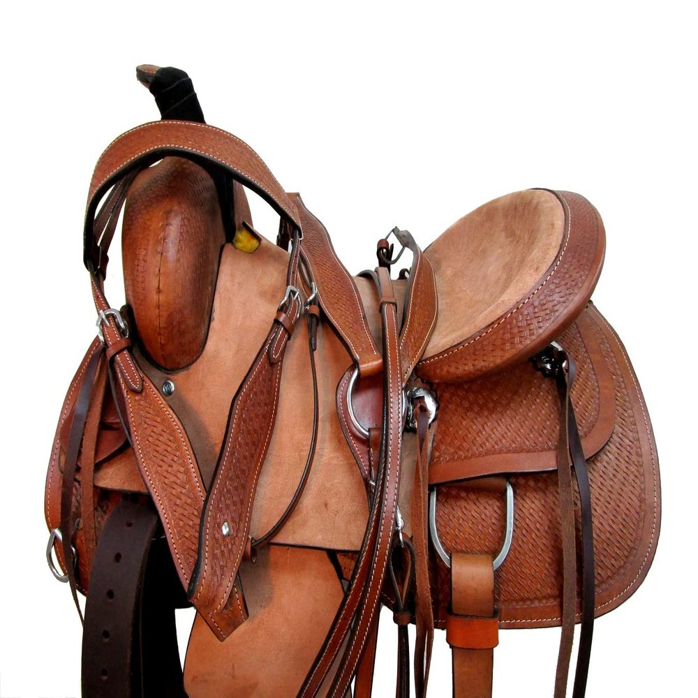 Roping Ranch Horse Western Saddle Cutting Tooled Leather TACK Set 15 16 17 18 (18)