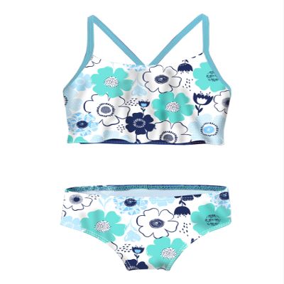 Moily Kids Girls Tropical Palm Bikini Set Criss Cross Back Ruffles Top with Bottoms Bathing Suit Beachwear Floral Mint Green A 3-4
