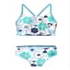 Moily Kids Girls Tropical Palm Bikini Set Criss Cross Back Ruffles Top with Bottoms Bathing Suit Beachwear Floral Mint Green A 3-4 view 1
