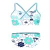 Moily Kids Girls Tropical Palm Bikini Set Criss Cross Back Ruffles Top with Bottoms Bathing Suit Beachwear Floral Mint Green A 3-4 view 2