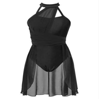 FEESHOW Women's Lyrical Ballet Dance Dress Halter Neck Leotard Dress Modern Contemporary Dance Costume Halter Neck Black Small