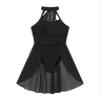 FEESHOW Women's Lyrical Ballet Dance Dress Halter Neck Leotard Dress Modern Contemporary Dance Costume Halter Neck Black Small view 3
