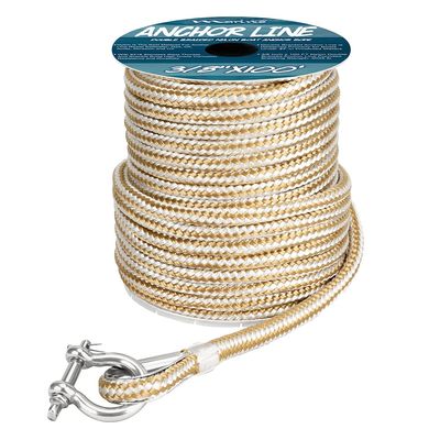 MARINE SYSTEM Made 3/8 Inch 100FT 150FT Gold/White Nylon Anchor Line Double Braided Anchor Rope/Line with Thimble (3/8" x 150')