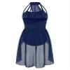 FEESHOW Women's Lyrical Ballet Dance Dress Halter Neck Leotard Dress Modern Contemporary Dance Costume Halter Neck Navy_Blue Medium view 2