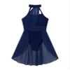 FEESHOW Women's Lyrical Ballet Dance Dress Halter Neck Leotard Dress Modern Contemporary Dance Costume Halter Neck Navy_Blue Medium view 3